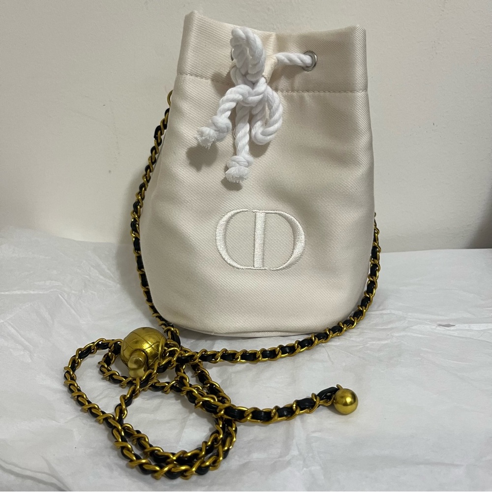 Christian Dior Drawstring Pouch Beaute Bag Crossbody Cosmetic Twill - Picture 8 of 11